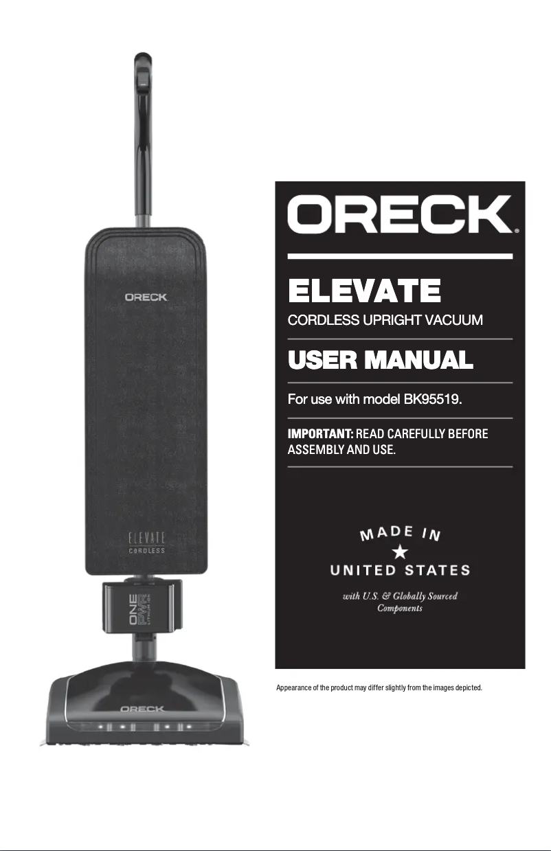Page 1 de la notice Manuel utilisateur Oreck Elevate ONEPWR BH05000PC