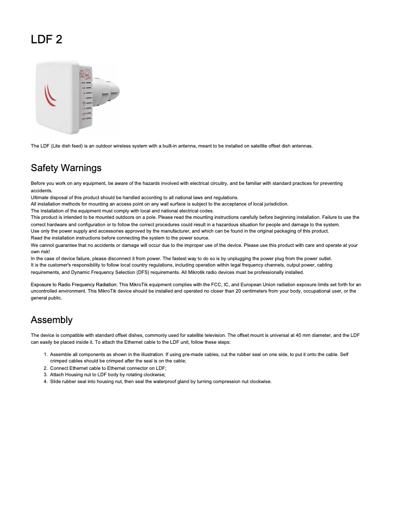 Page 1 de la notice Manuel utilisateur Mikrotik LDF 2