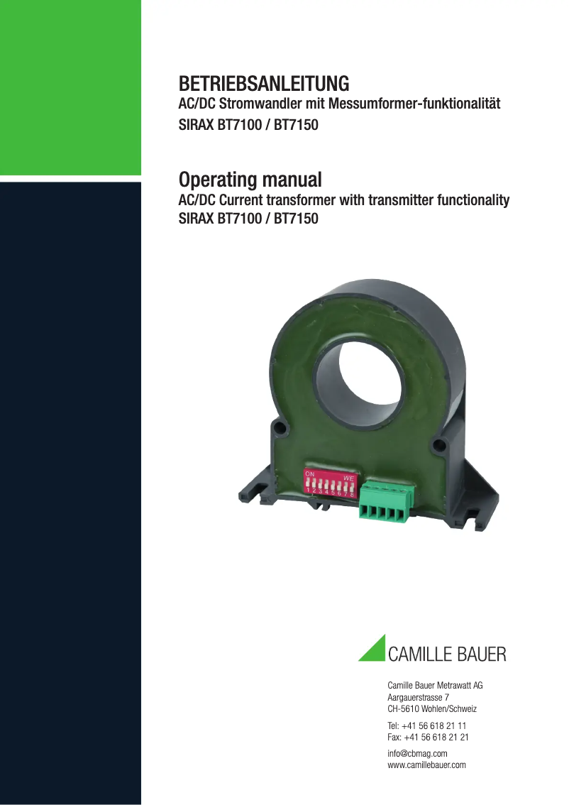 Page 1 de la notice Manuel utilisateur Camille Bauer SIRAX BT7100