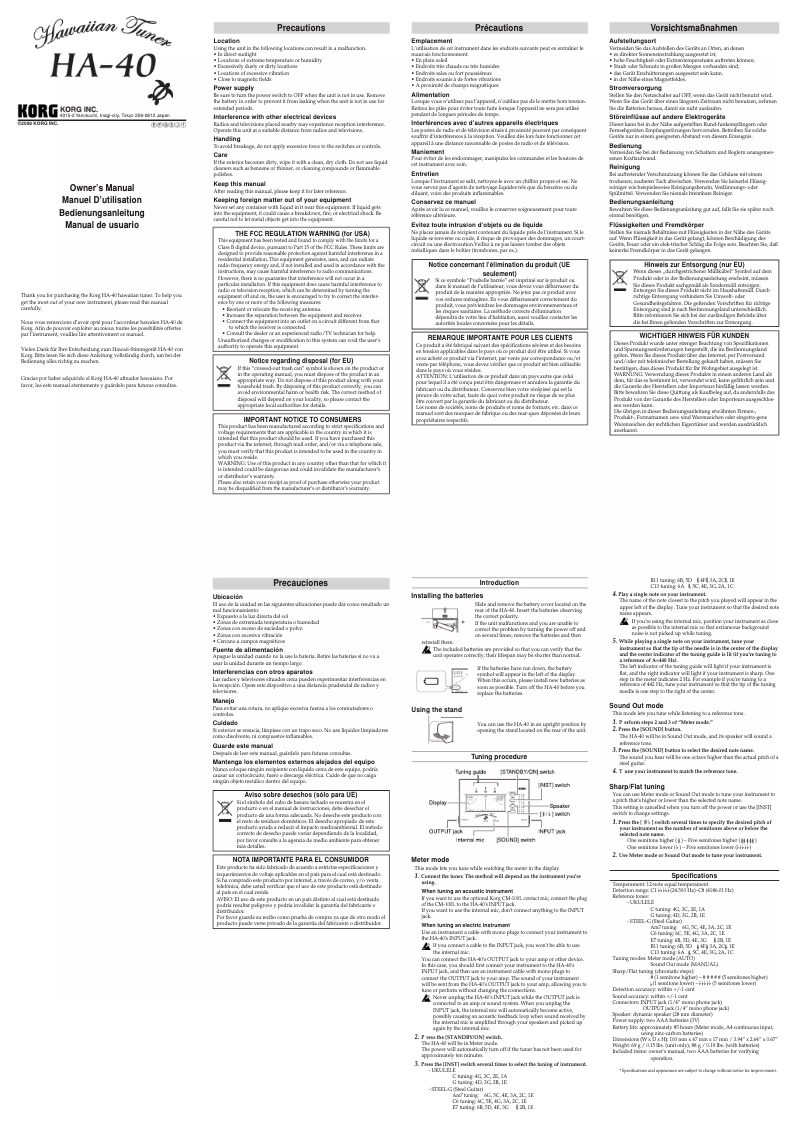 Image de la première page du manuel de l'appareil HA-40