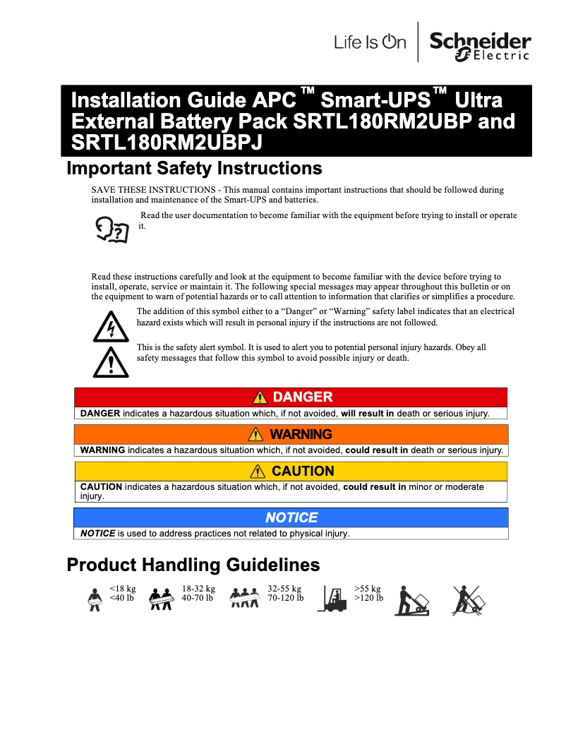 Page n°1 - Manuel utilisateur APC Smart-UPS SRTL180RM2UBP