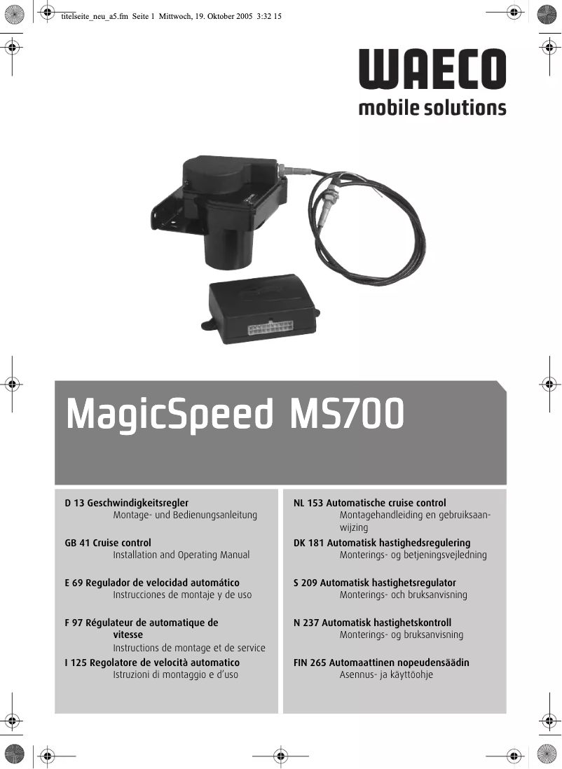 Page 1 de la notice Manuel utilisateur Waeco MagicSpeed MS700