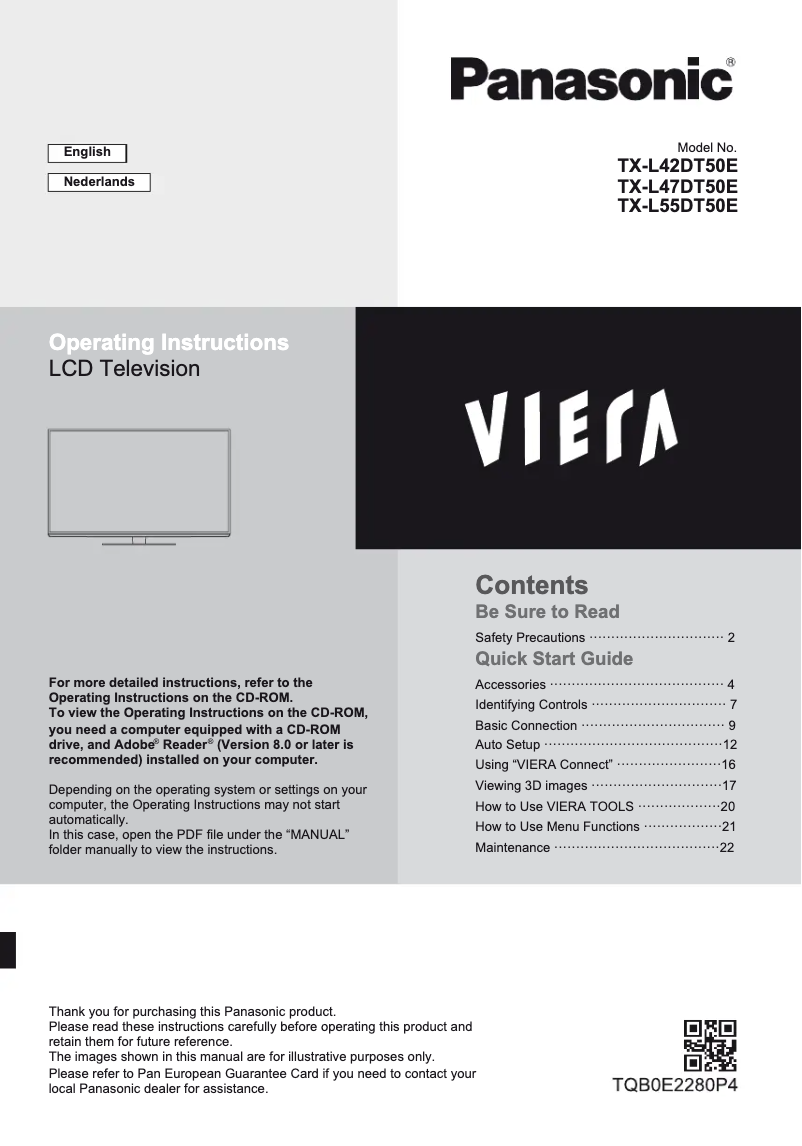 Page 1 of the manual User Manual Panasonic Viera TX-L42DT50E