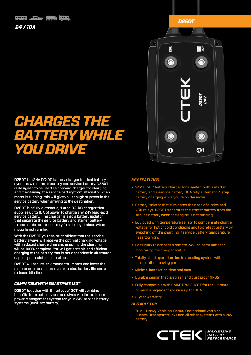 Page 1 de la notice Fiche technique Ctek D250T