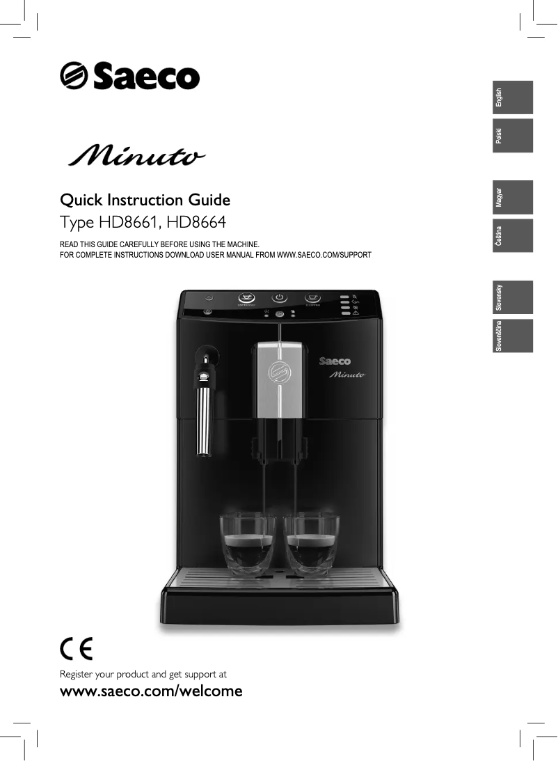 Image de la première page du manuel de l'appareil Saeco Minuto HD8661