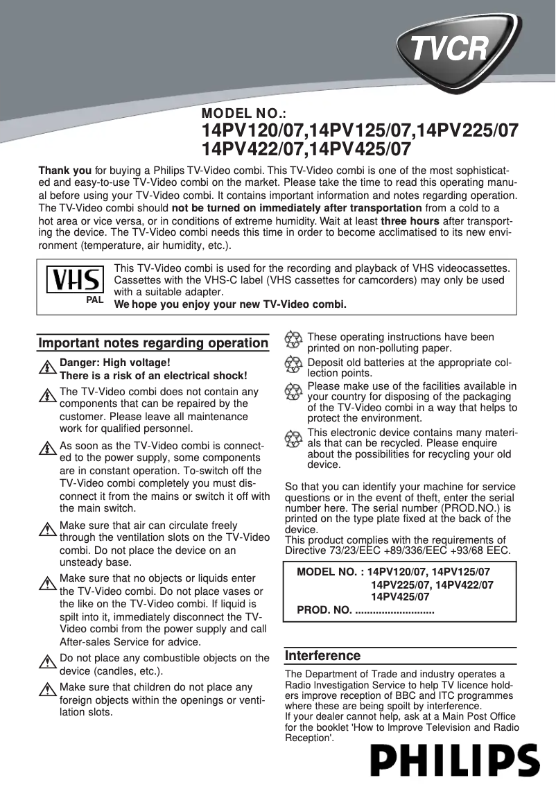 Page n°1 - Manuel utilisateur Philips 14PV125