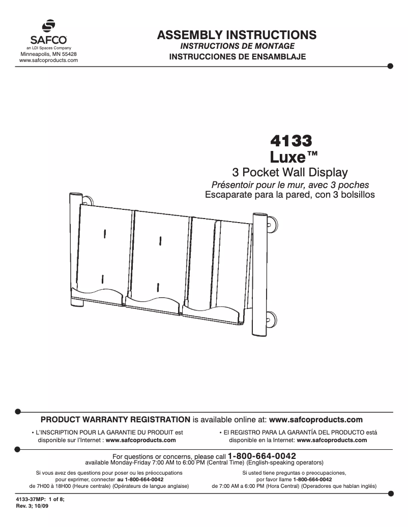 Page 1 de la notice Manuel utilisateur Safco Luxe 4133