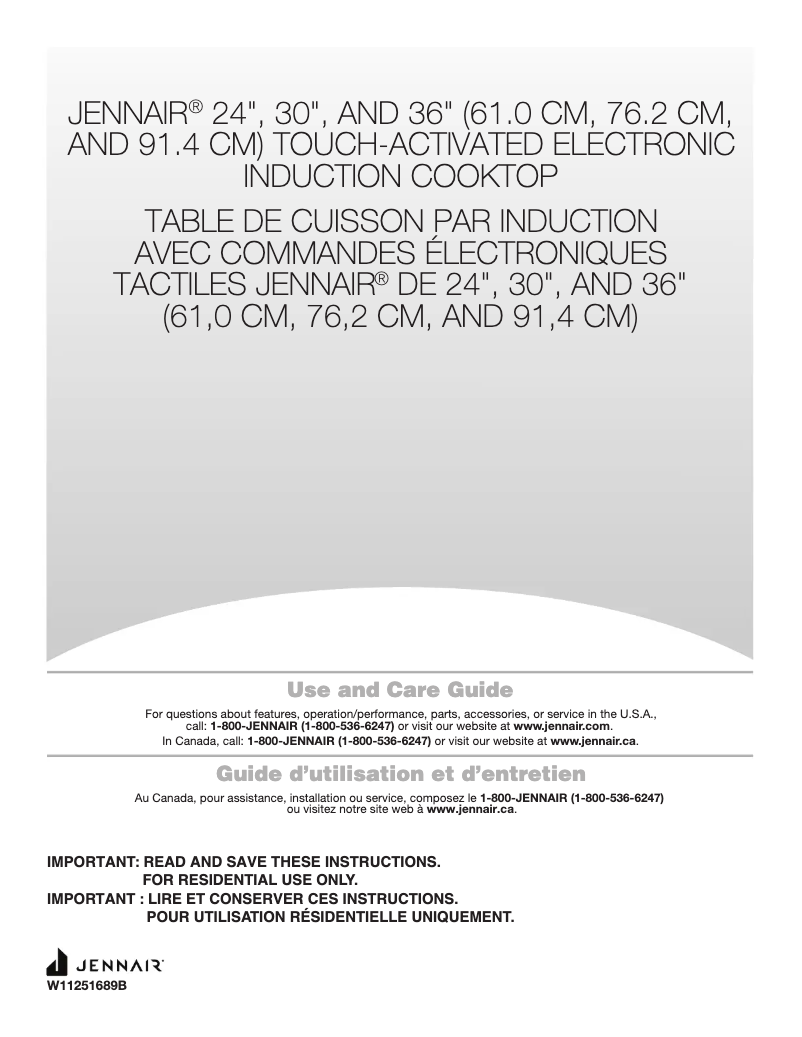 Page 1 de la notice Manuel d'utilisation et d'entretien JennAir JIC4724HB