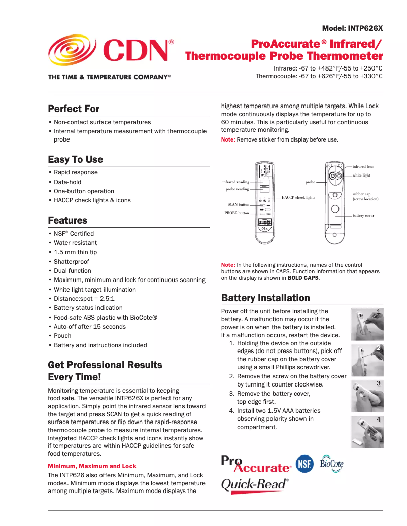 Page 1 de la notice Manuel utilisateur CDN ProAccurate INTP626X