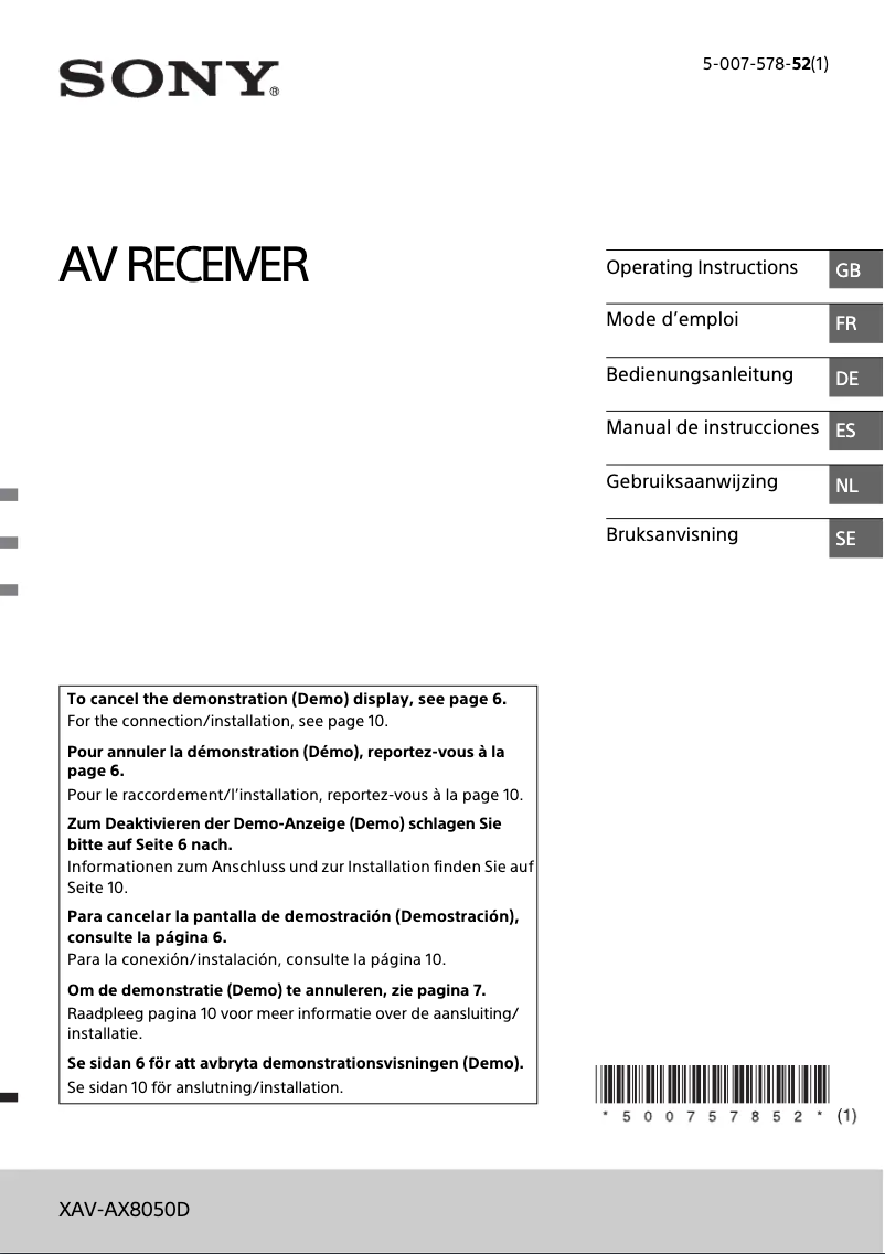 Image de la première page du manuel de l'appareil XAV-AX8050D