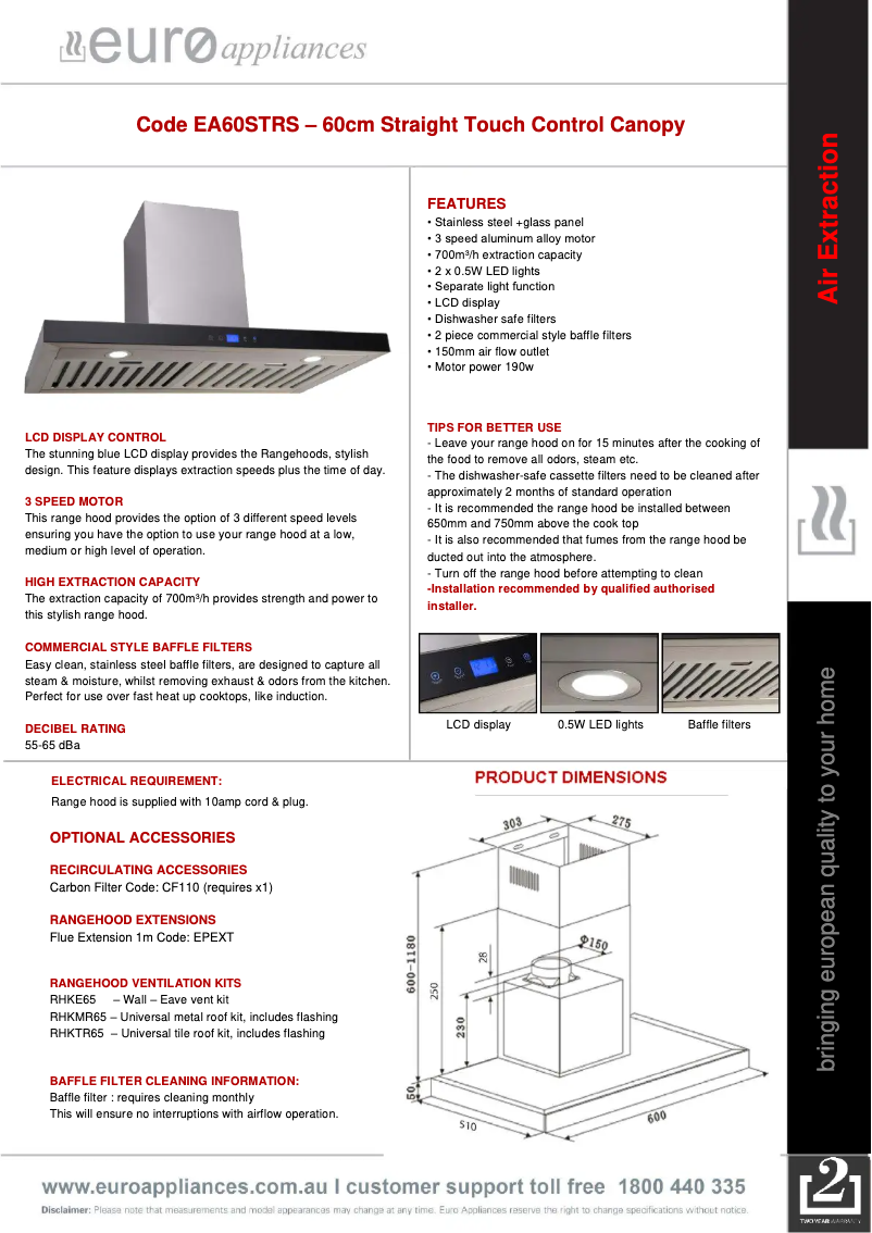 Page n°1 - Fiche technique Euro Appliances EA60STRS