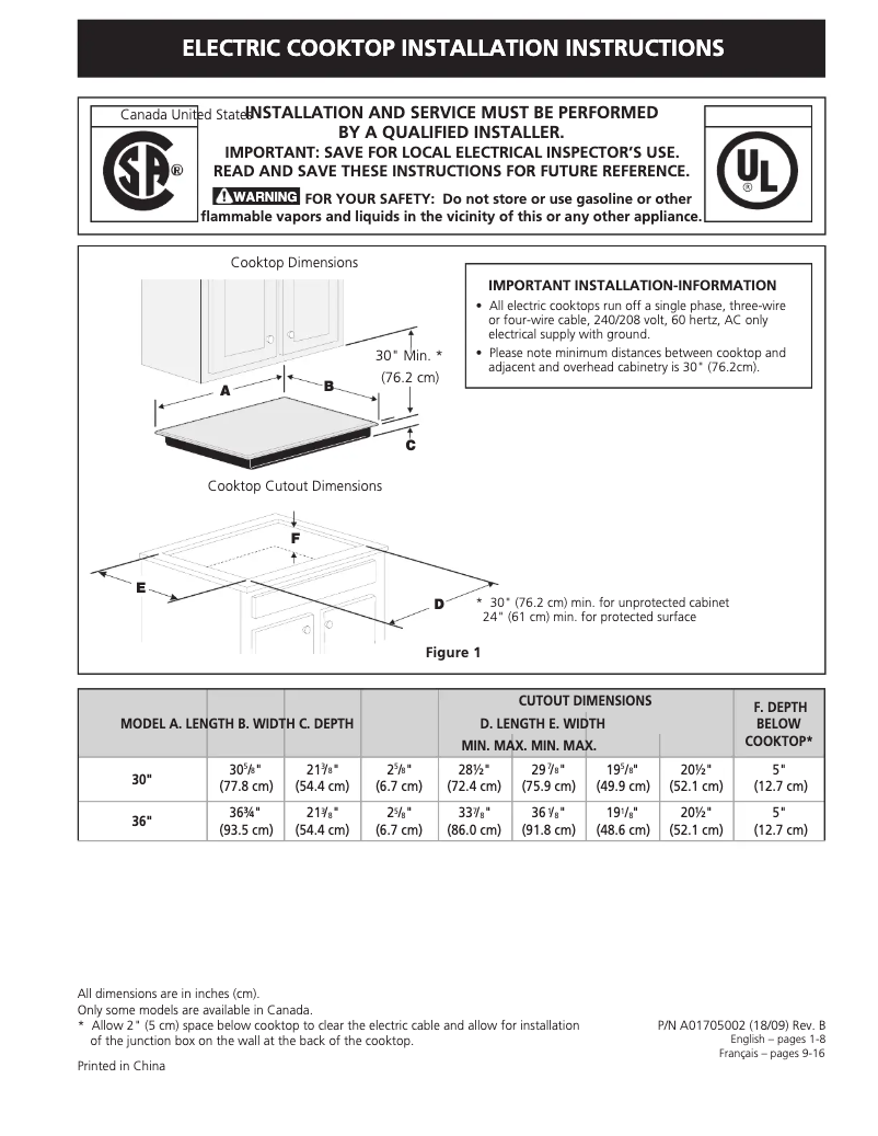 Page n°1 - Guide d'installation Frigidaire FGEC3648US