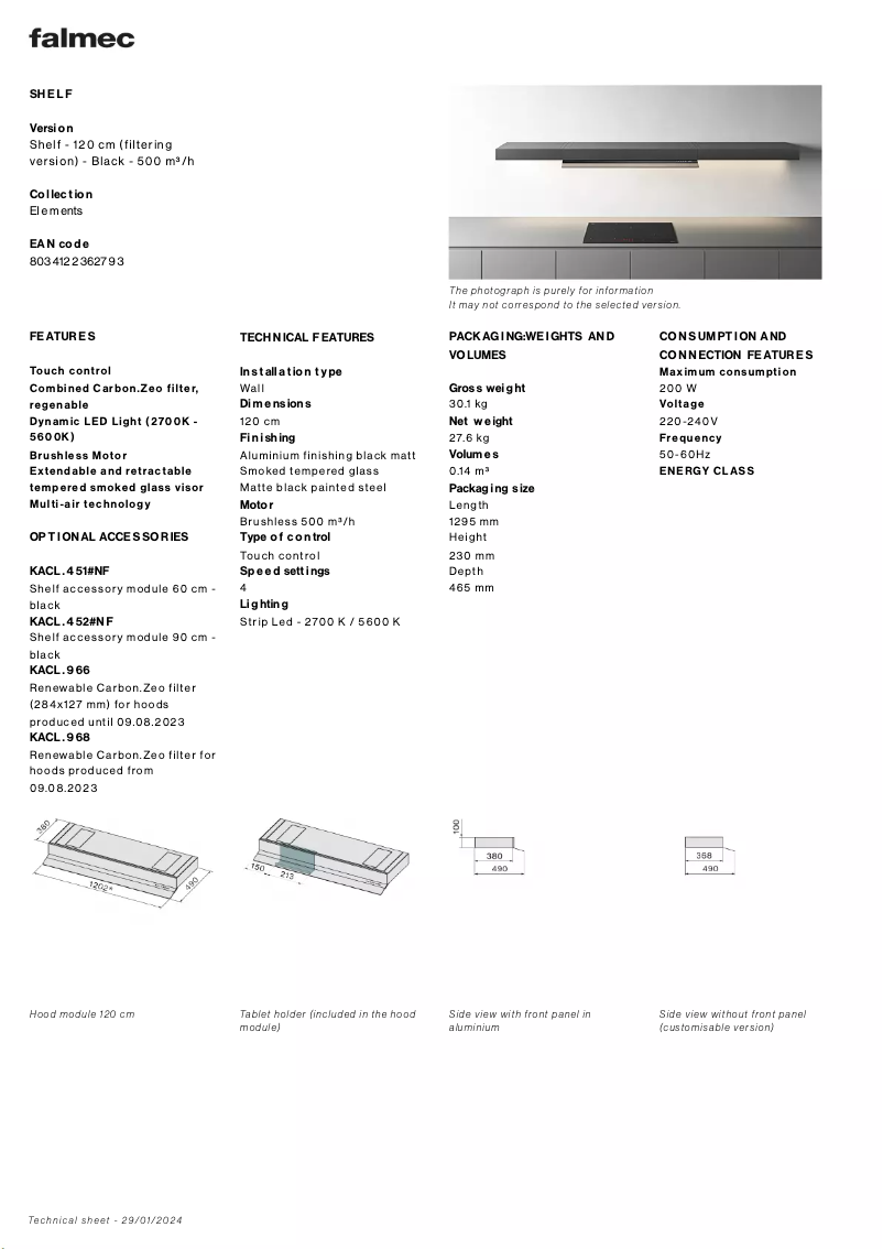 Page n°1 - Fiche technique Falmec Shelf