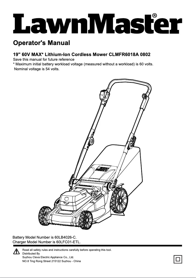 Página 1 del manual Manual de usuario LawnMaster CLMFR6018A 0802