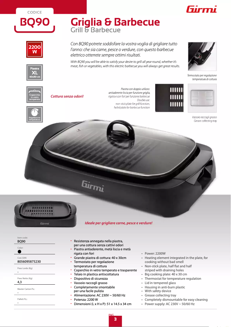 Page 1 de la notice Manuel utilisateur Girmi BQ90