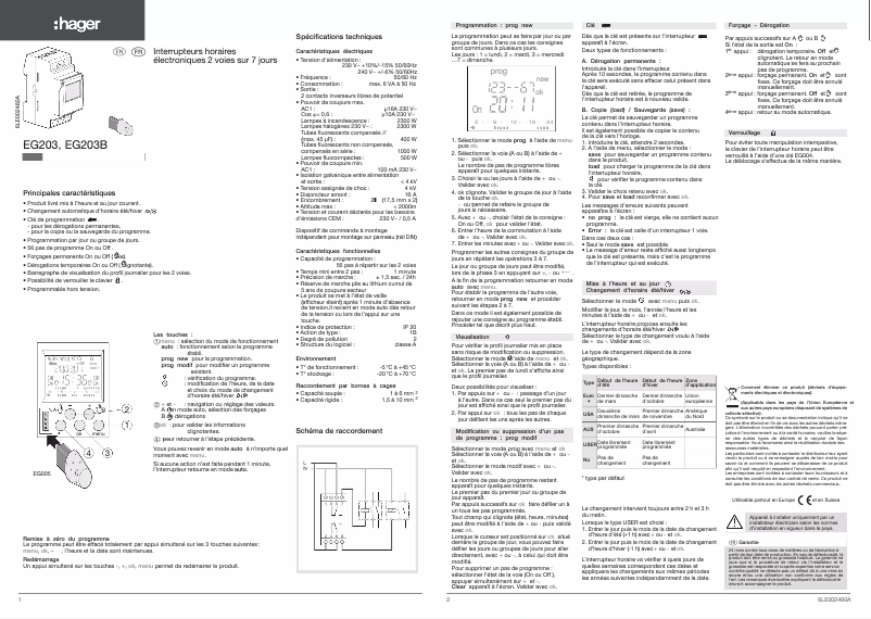 Page n°1 - Manuel utilisateur Hager EG203B