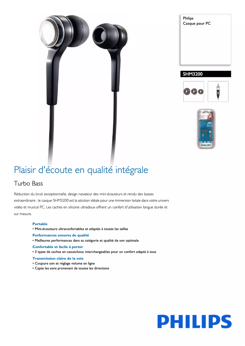 Página 1 del manual Ficha técnica Philips SHM3200