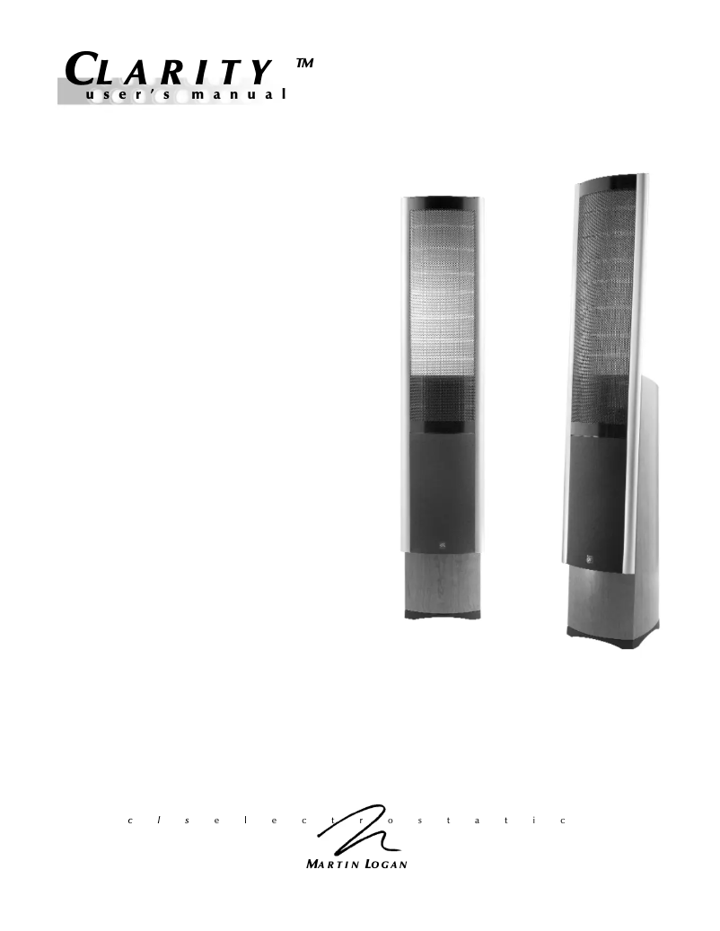 Page 1 de la notice Manuel utilisateur Martin Logan Clarity