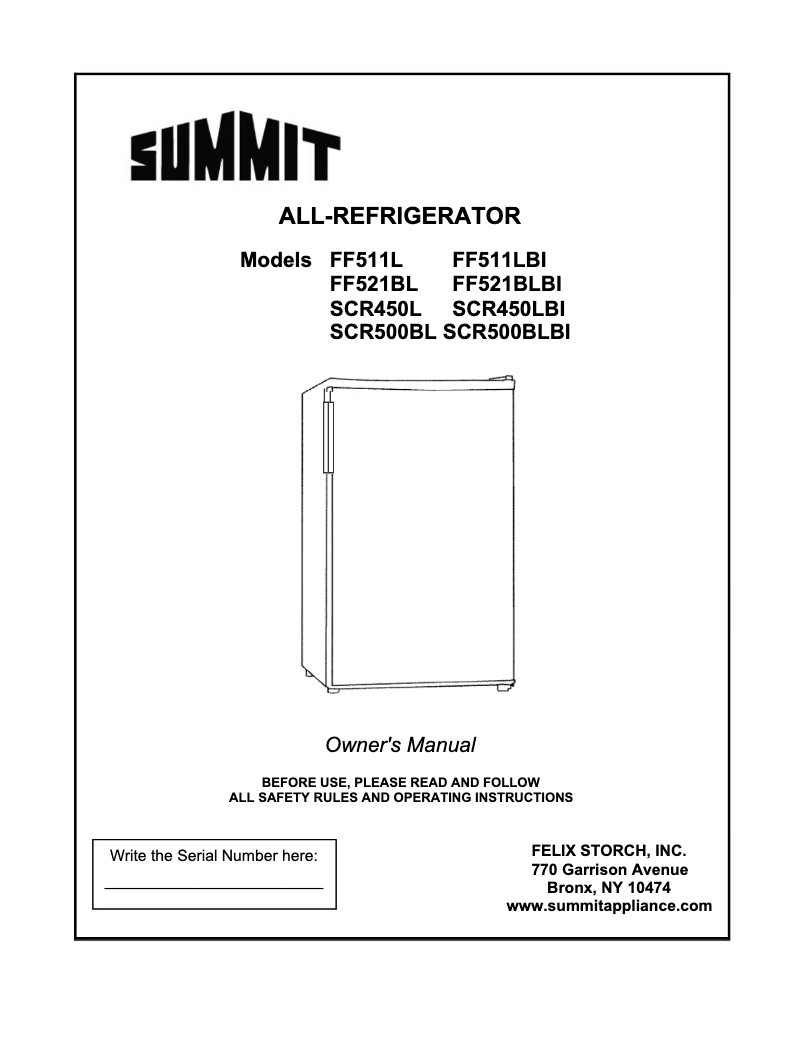 Image de la première page du manuel de l'appareil Accucold FF511L7ADA