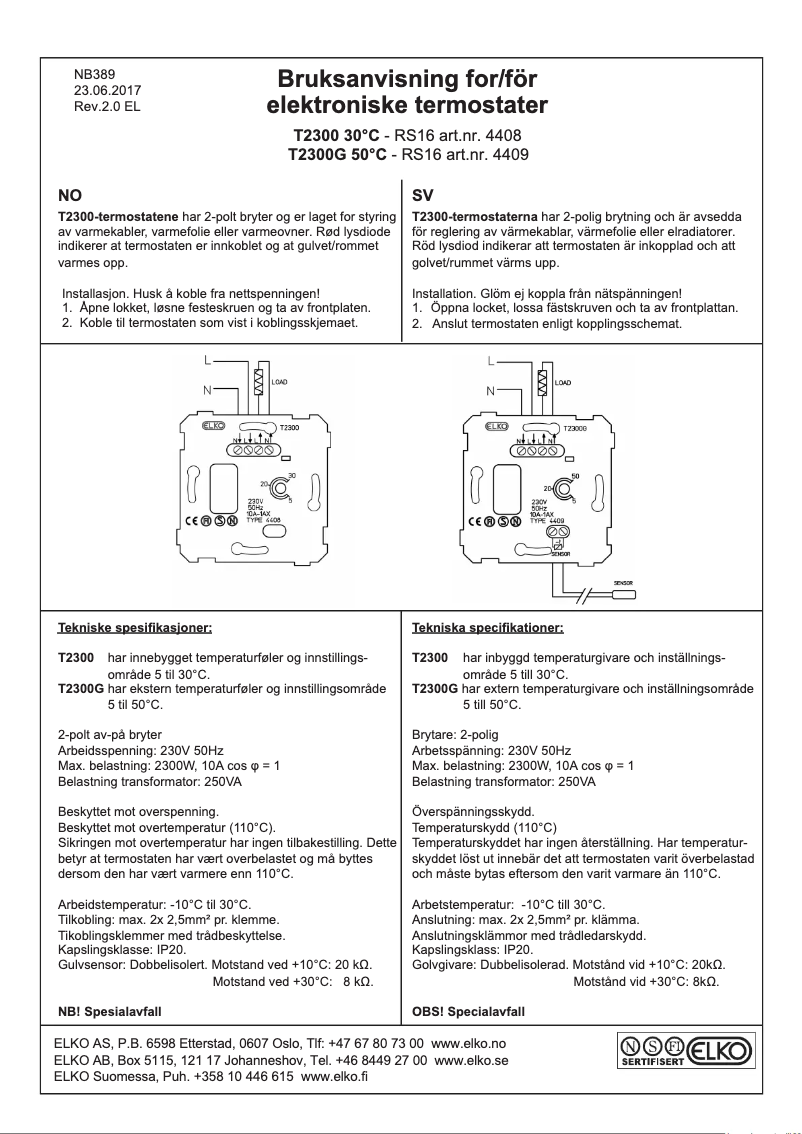 Page n°1 - Manuel utilisateur ELKO T2300G