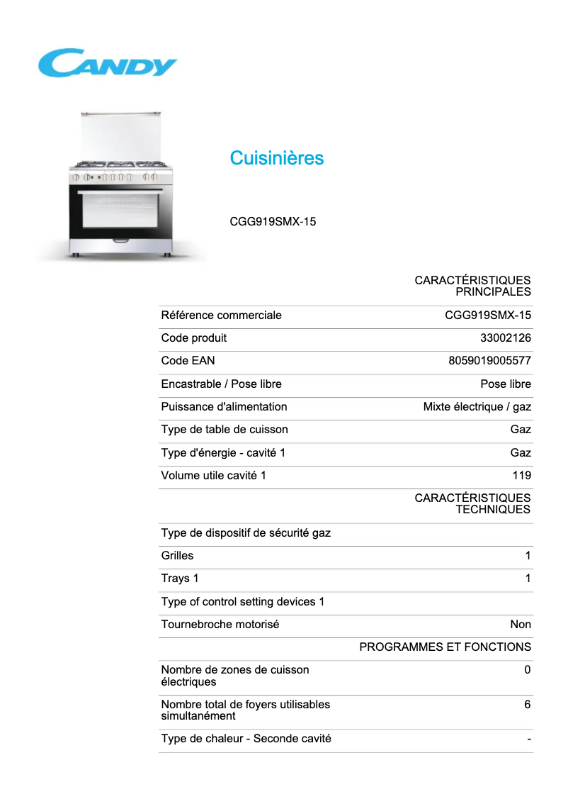 Image de la première page du manuel de l'appareil CGG919SMX-15