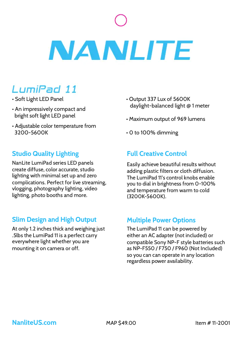 Page 1 de la notice Manuel utilisateur Nanlite LumiPad 11