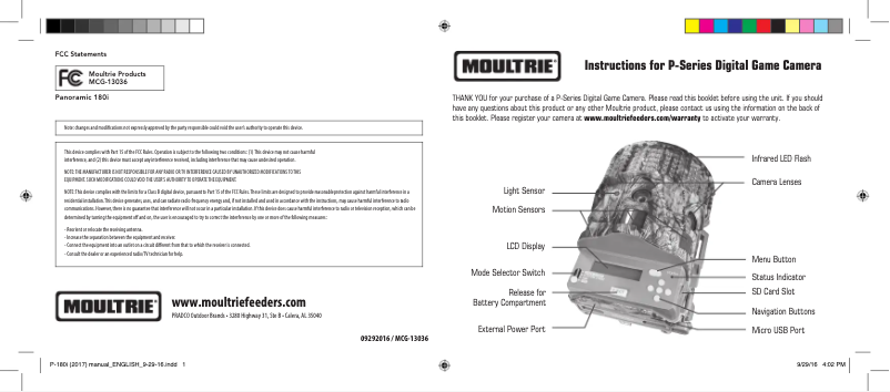 Page 1 de la notice Manuel utilisateur Moultrie P-180i