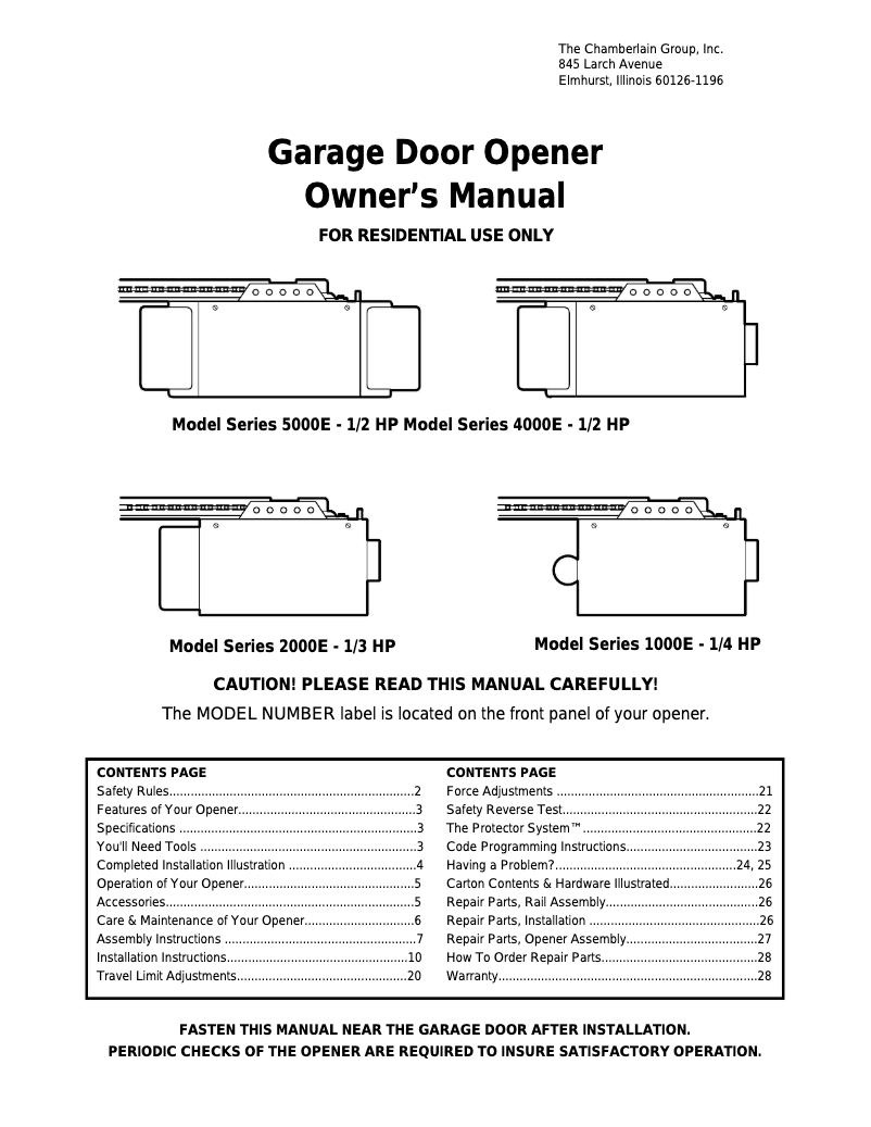 Page n°1 - Manuel utilisateur Chamberlain 4000E