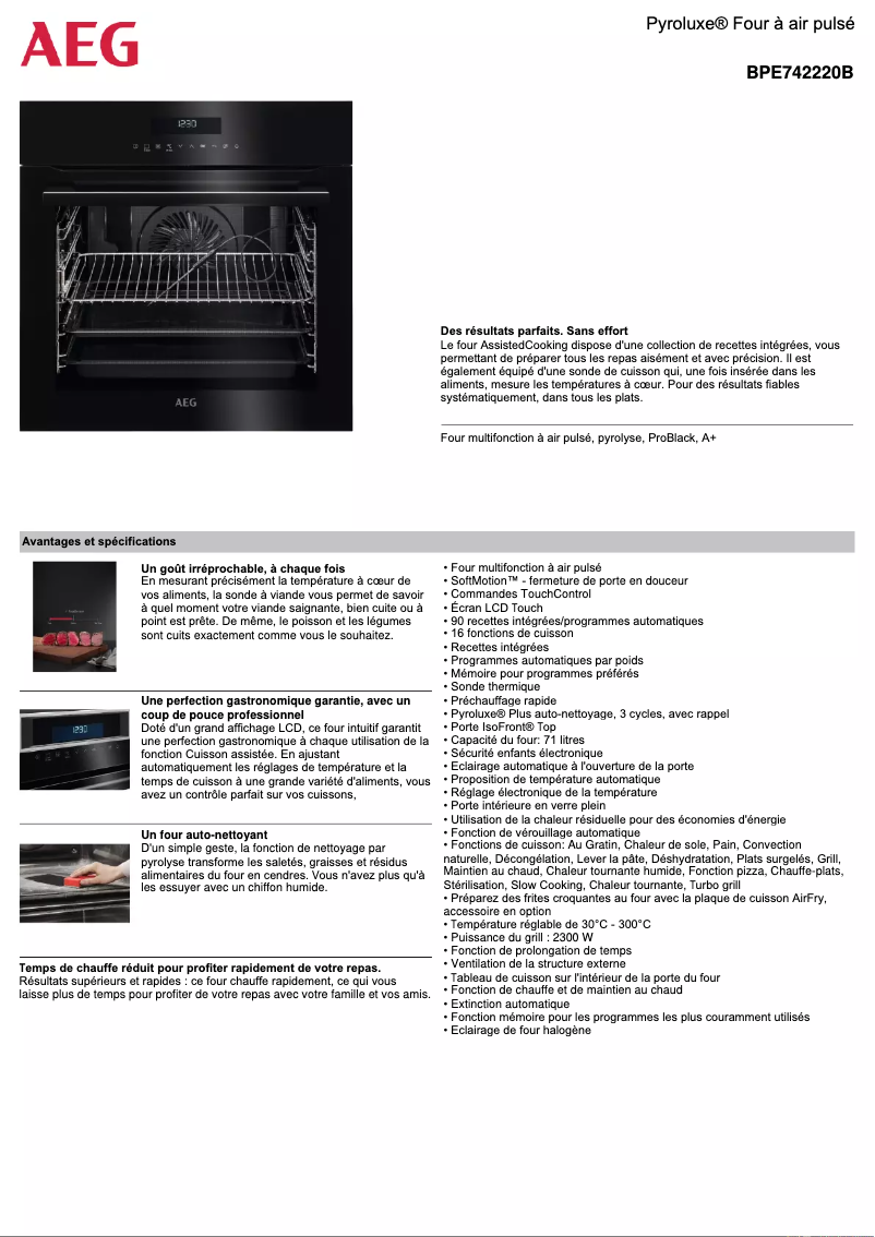 Página 1 del manual Ficha técnica AEG BPE742220B