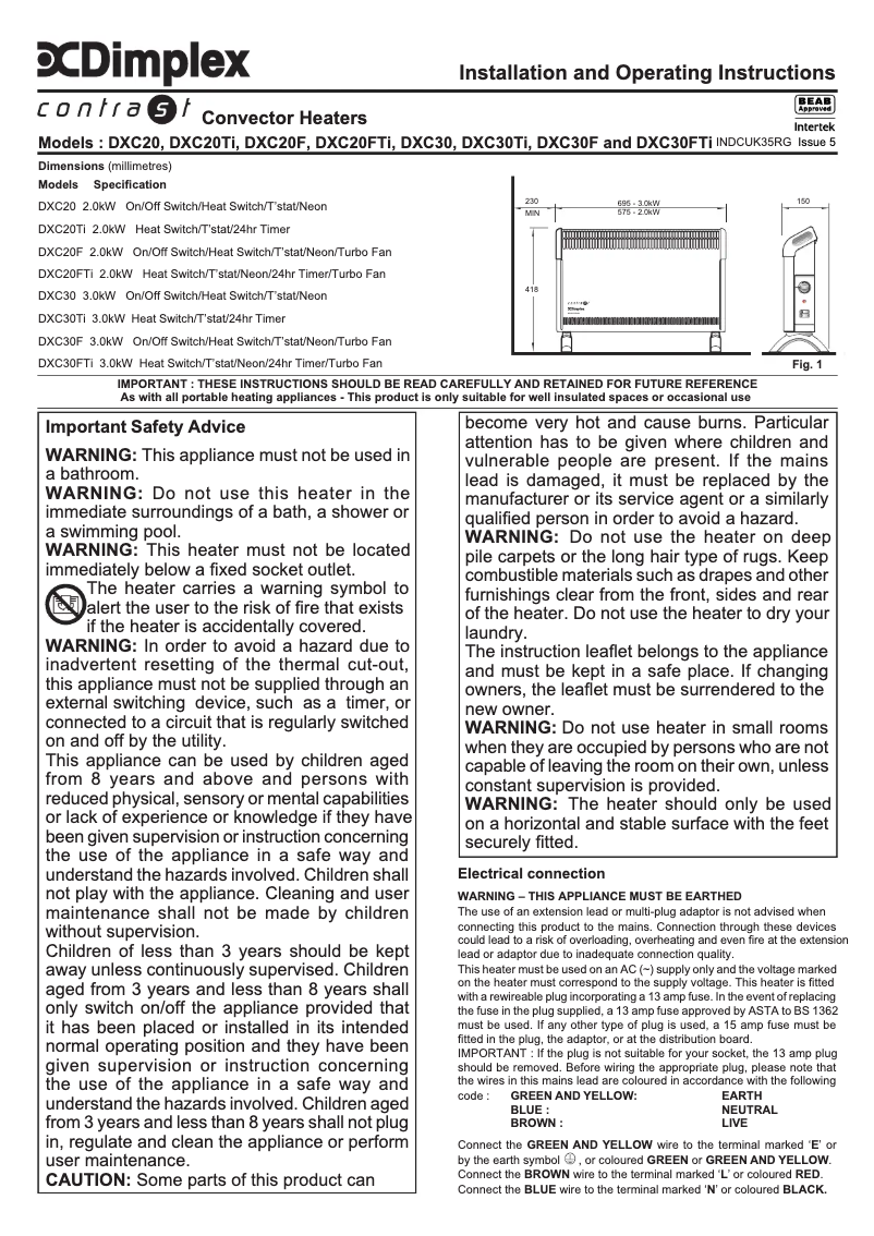Page 1 de la notice Manuel utilisateur Dimplex DXC30FTi