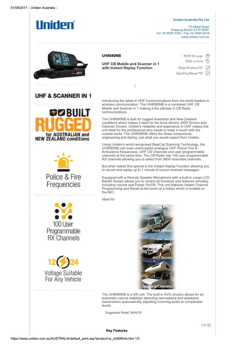 Page 1 de la notice Manuel utilisateur Uniden UH8080NB