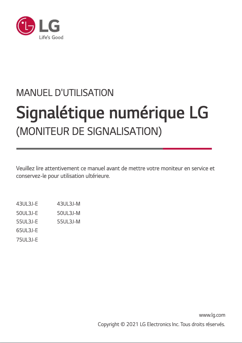 First page image of the manual for 55UL3J-M