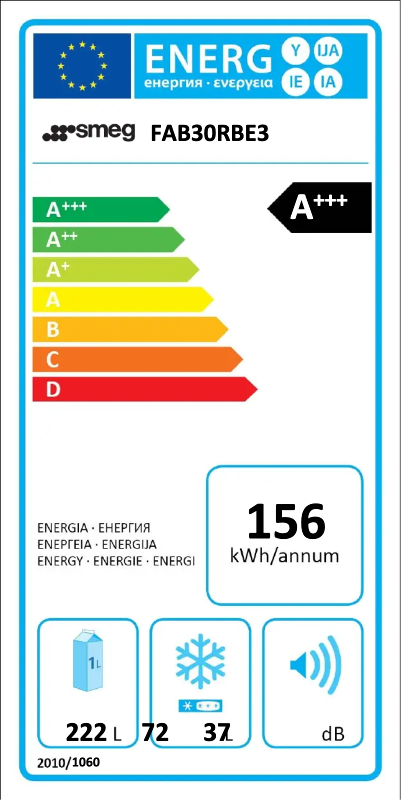 Page n°1 - Label énergétique Smeg FAB30RBE3
