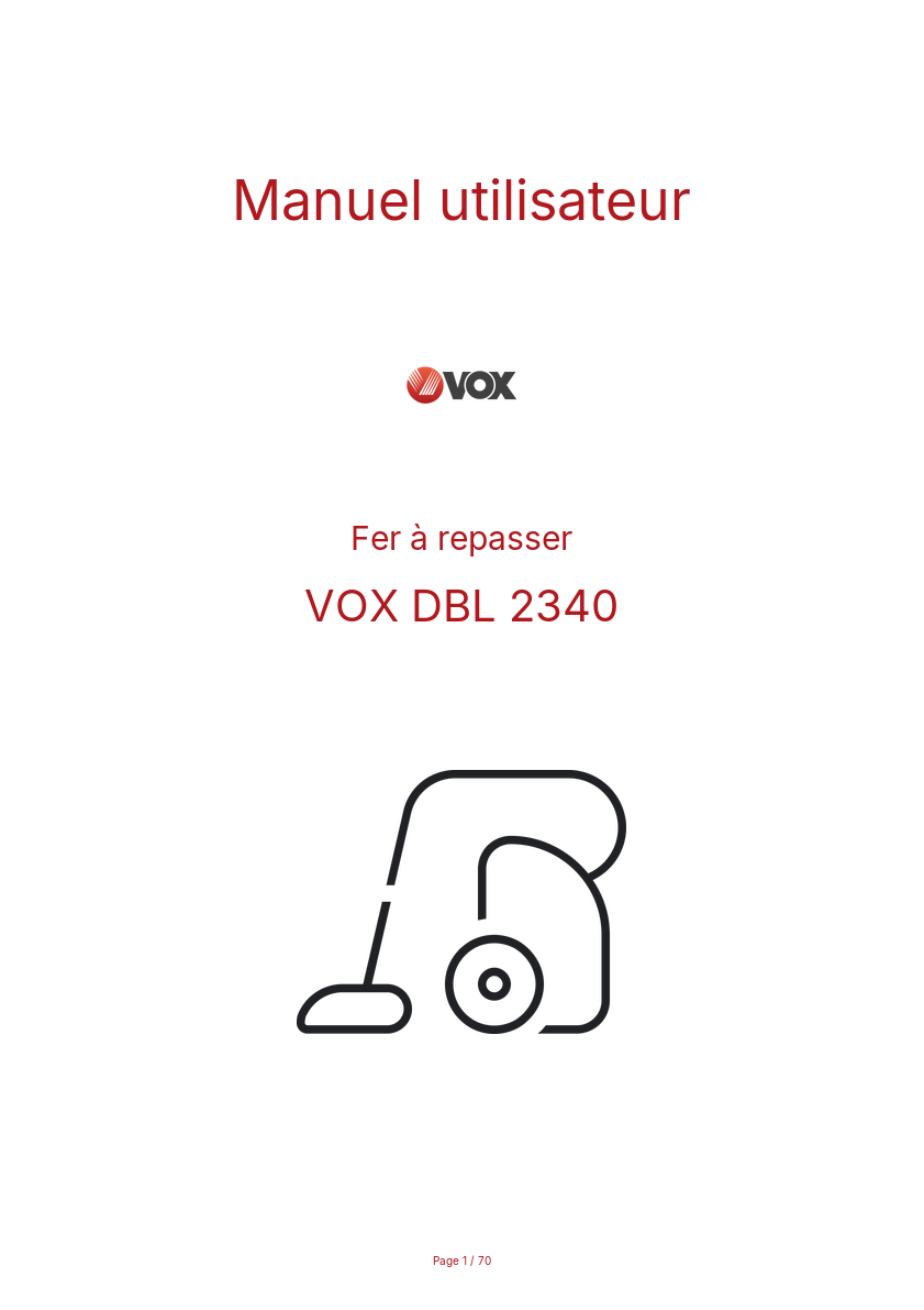 Page n°1 - Manuel utilisateur VOX DBL 2340