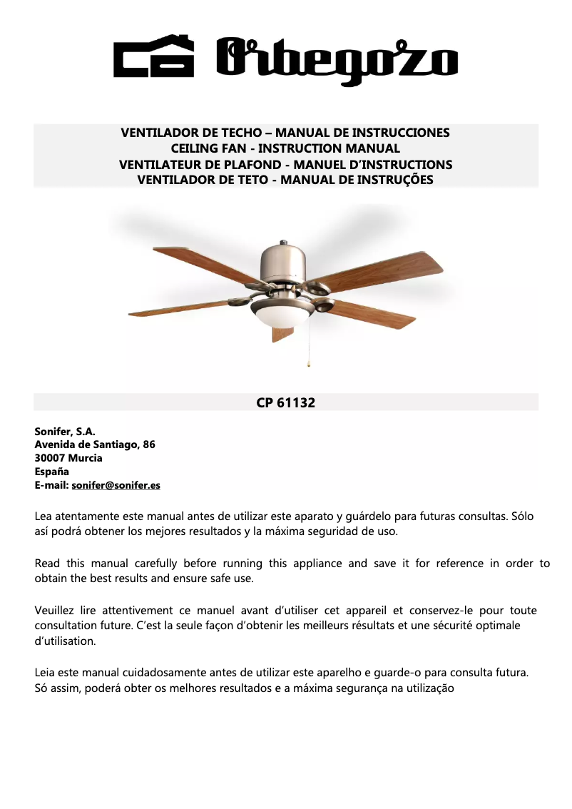 Page n°1 - Manuel utilisateur Orbegozo CP 61132