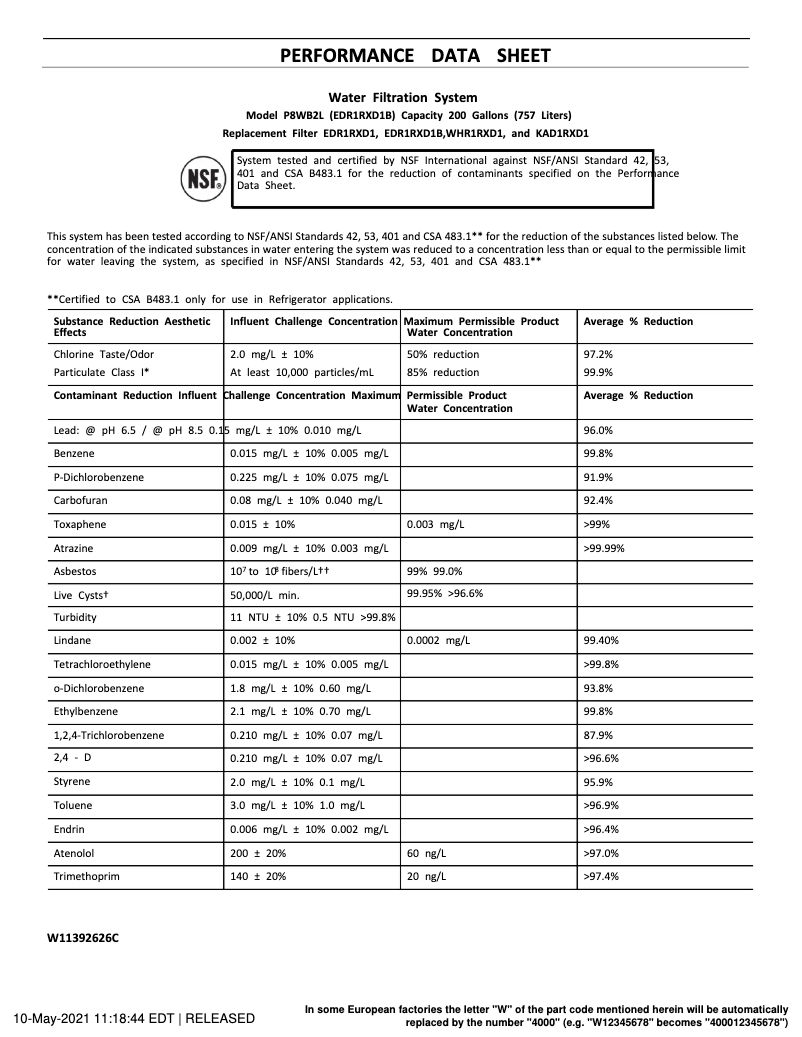 Page 1 de la notice Fiche technique Whirlpool EDR1RXD1