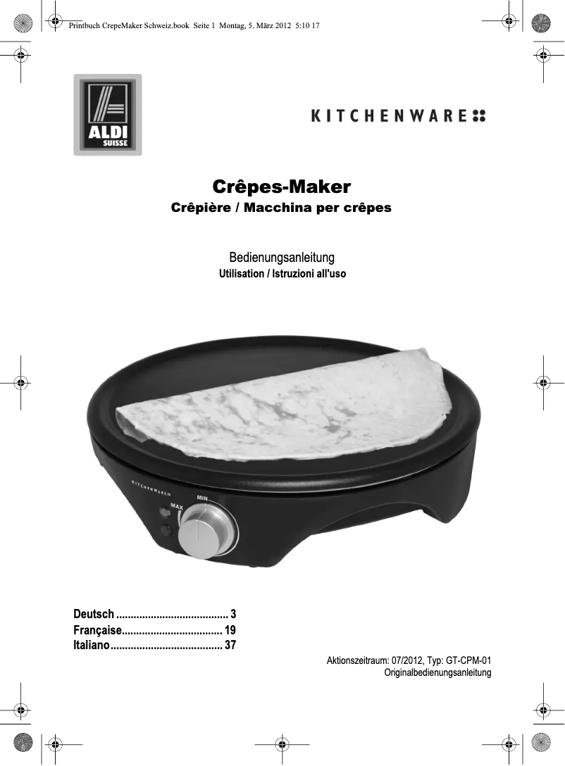 Page 1 de la notice Manuel utilisateur Kitchenware GT-CPM-01