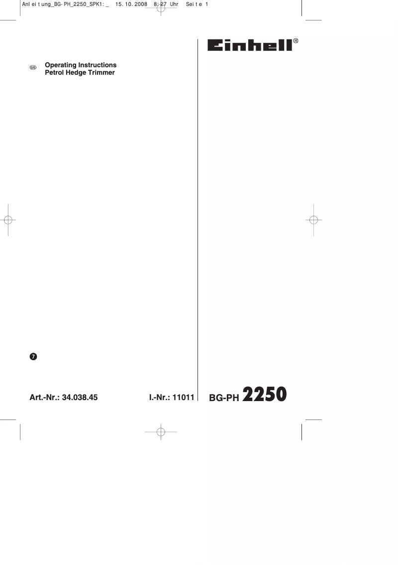 Page n°1 - Manuel utilisateur Einhell BG-PH 2250