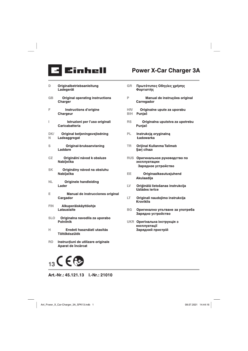 Page 1 de la notice Manuel utilisateur Einhell Power X-Car Charger 3A