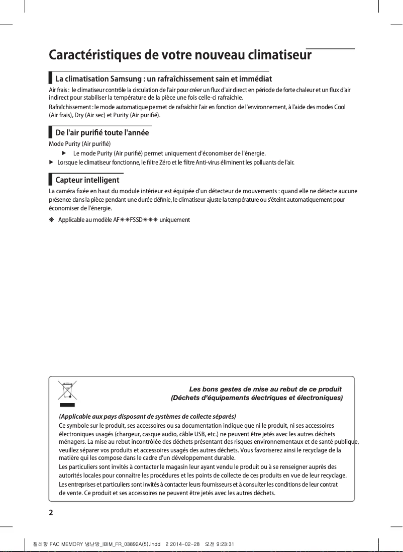 Page 1 de la notice Manuel utilisateur Samsung AF28FSSDADFN