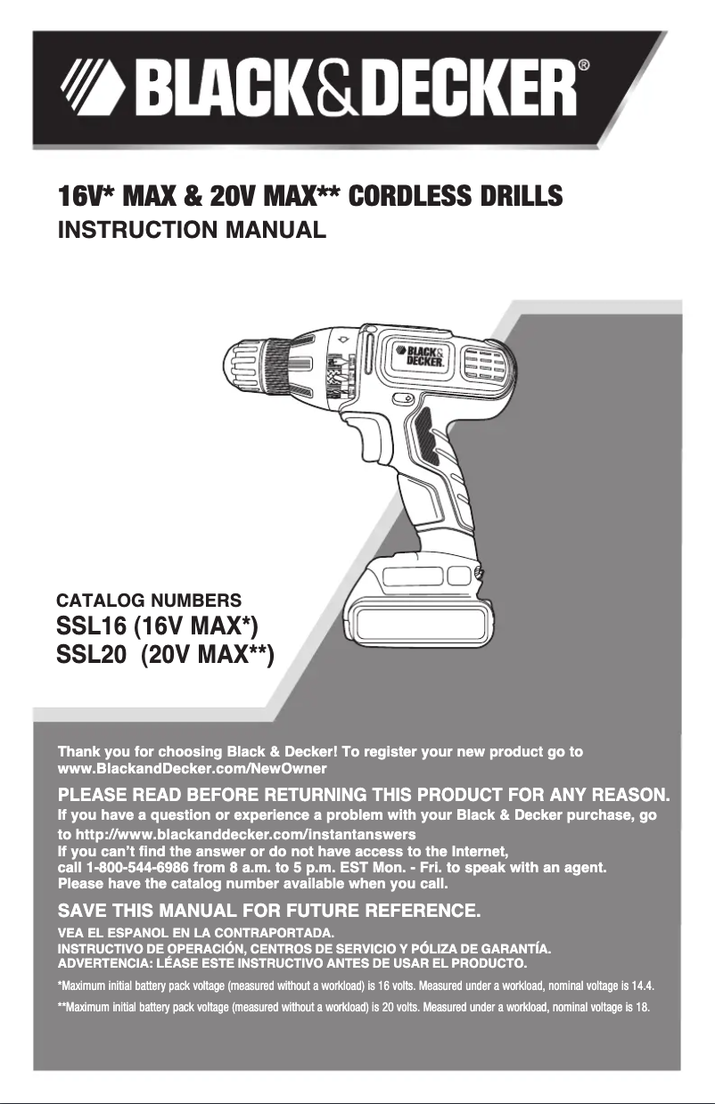 Page 1 de la notice Manuel utilisateur Black & Decker SSL20