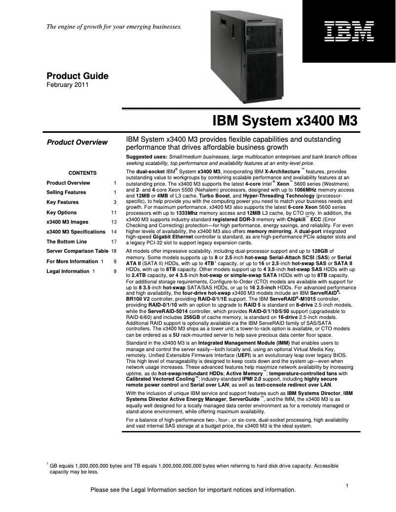 Page 1 de la notice Manuel utilisateur IBM System x x3400 M3