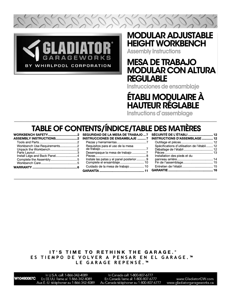 Page n°1 - Guide d'installation Gladiator GAWB08HWEG