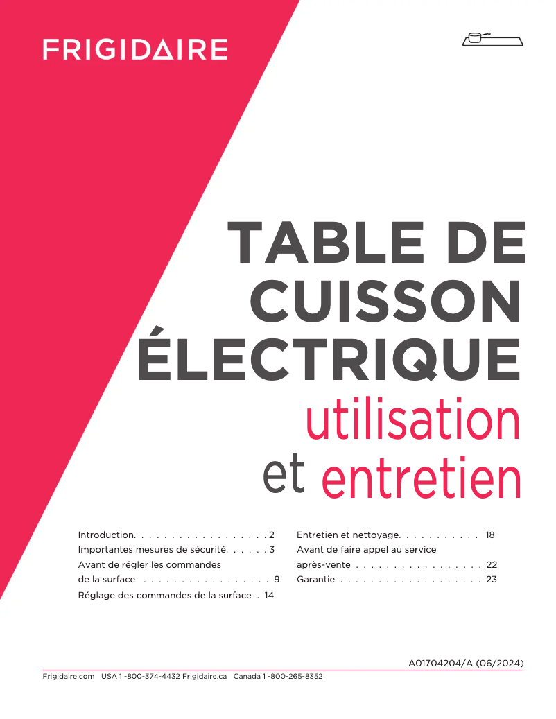 Page 1 de la notice Manuel utilisateur Frigidaire PCCE3680AF