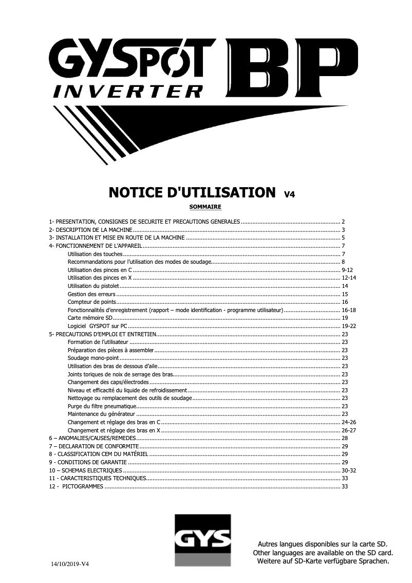 Page 1 de la notice Manuel utilisateur GYS Gyspot Inverter BP.LC-s7