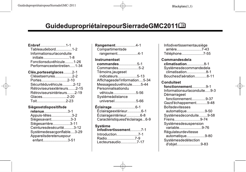 Page 1 de la notice Manuel utilisateur GMC Sierra LD (2011)