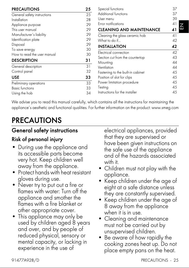 Page 1 de la notice Manuel utilisateur Smeg SIM3844MB