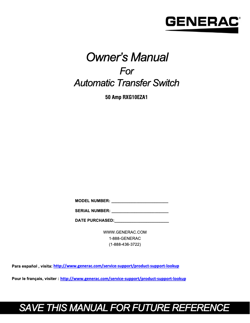 Página 1 del manual Manual de usuario Generac RXG10EZA1