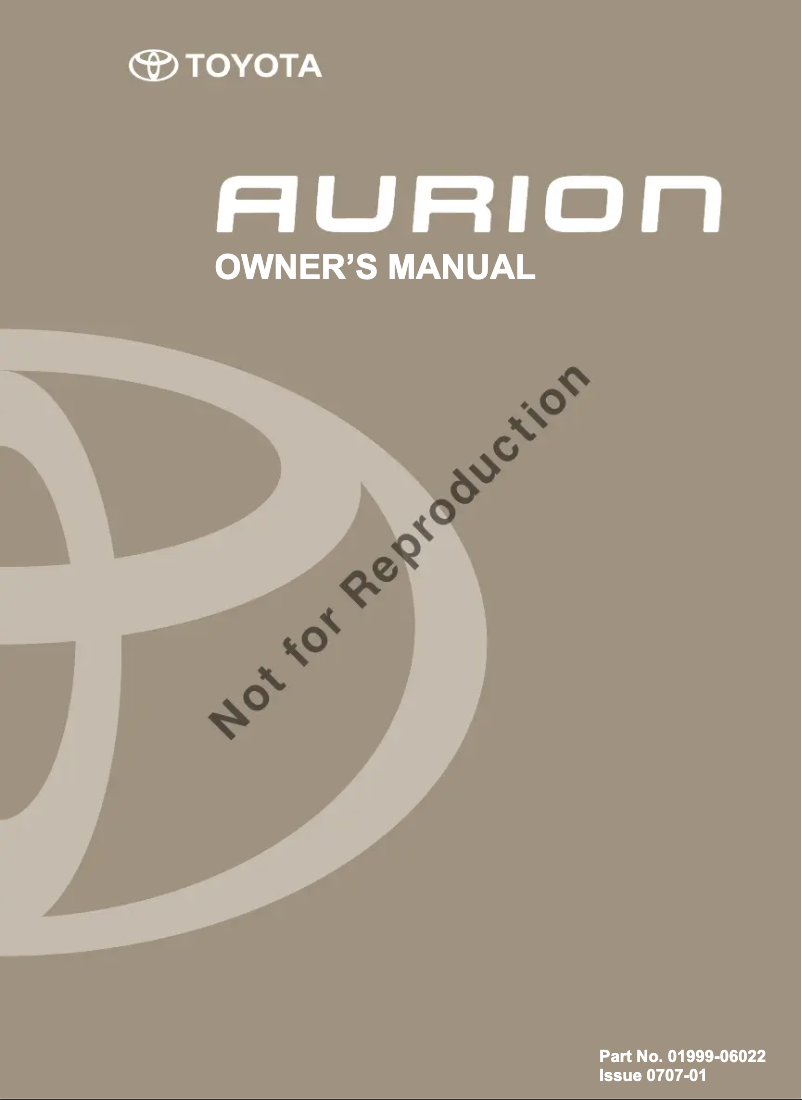 Page 1 de la notice Manuel utilisateur Toyota Aurion (2007)