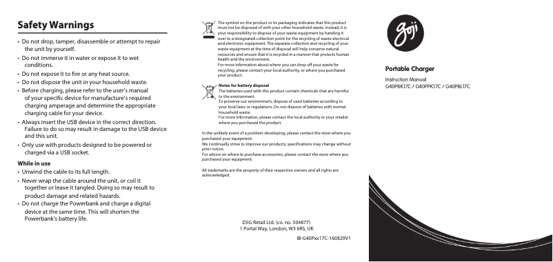 Image de la première page du manuel de l'appareil G40PBL17C